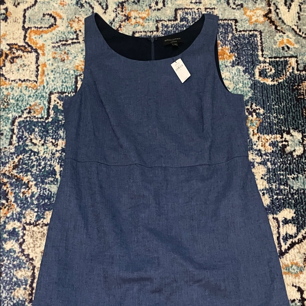 NWT Linen Blend Navy Herringbone Dress - Picture 4 of 8